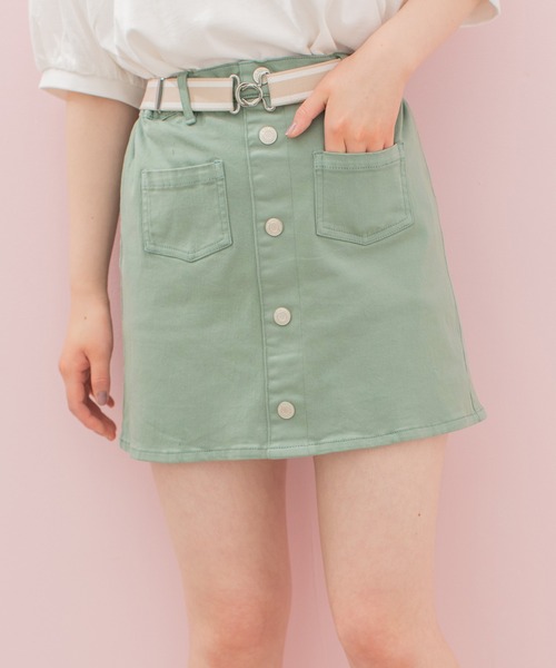 repipi armario（レピピ アルマリオ）の「マエボタンストレッチスカパン（スカート・キッズ・ホワイト/チャコールグレー/ベージュ/ミント/ラベンダー/ブルー/シルバー/ピンク/サックスブルー・SMALL/MEDIUM/LARGE）」の5枚目の写真