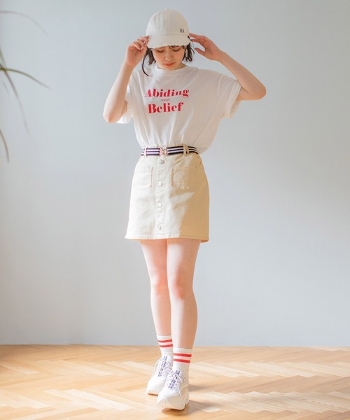 repipi armario（レピピ アルマリオ）の「マエボタンストレッチスカパン（スカート・キッズ・ホワイト/チャコールグレー/ベージュ/ミント/ラベンダー/ブルー/シルバー/ピンク/サックスブルー・SMALL/MEDIUM/LARGE）」の12枚目の写真