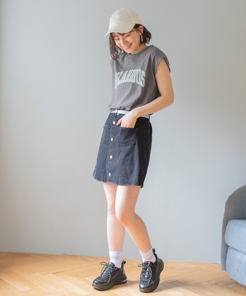 repipi armario（レピピ アルマリオ）の「マエボタンストレッチスカパン（スカート・キッズ・ホワイト/チャコールグレー/ベージュ/ミント/ラベンダー/ブルー/シルバー/ピンク/サックスブルー・SMALL/MEDIUM/LARGE）」の18枚目の写真