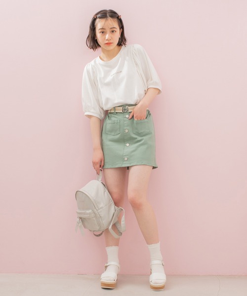 repipi armario（レピピ アルマリオ）の「マエボタンストレッチスカパン（スカート・キッズ・ホワイト/チャコールグレー/ベージュ/ミント/ラベンダー/ブルー/シルバー/ピンク/サックスブルー・SMALL/MEDIUM/LARGE）」の22枚目の写真