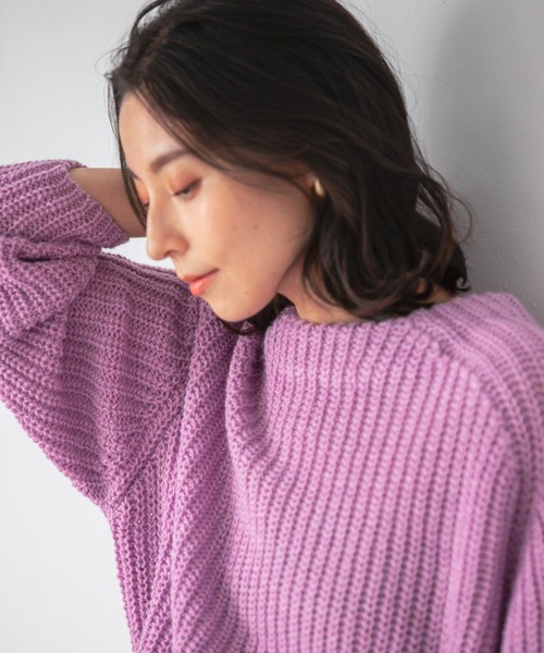 LEPSIM（レプシィム）の「３Ｇイタリアアゼニット　951916（ニット/セーター・レディース・チャコールグレー/ラベンダー/マスタード/グレイッシュベージュ・FREE）」の3枚目の写真