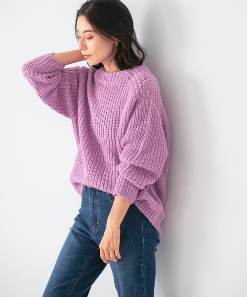 LEPSIM（レプシィム）の「３Ｇイタリアアゼニット　951916（ニット/セーター・レディース・チャコールグレー/ラベンダー/マスタード/グレイッシュベージュ・FREE）」の9枚目の写真