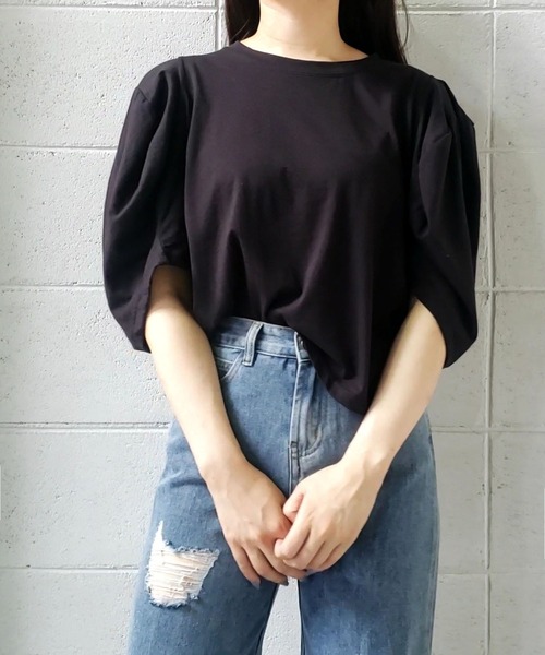 me+em select（ミームセレクト）の「ボリュームスリーブカラートップス【数量限定販売】（Tシャツ/カットソー・レディース・ブラック/パープル/グリーン・FREE）」の17枚目の写真