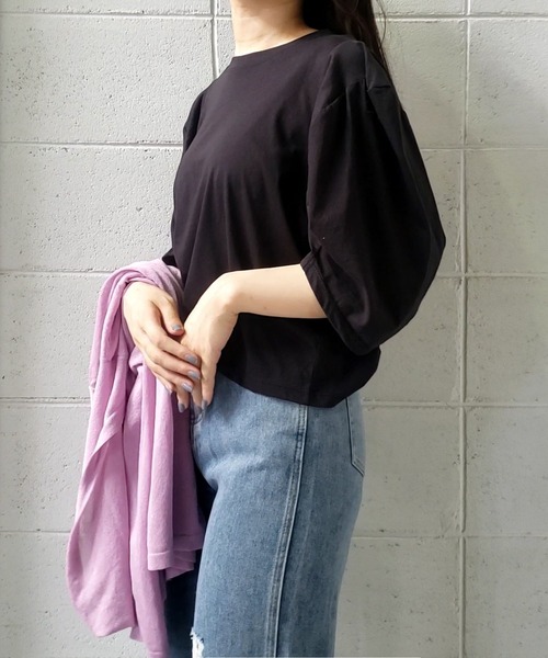 me+em select（ミームセレクト）の「ボリュームスリーブカラートップス【数量限定販売】（Tシャツ/カットソー・レディース・ブラック/パープル/グリーン・FREE）」の11枚目の写真