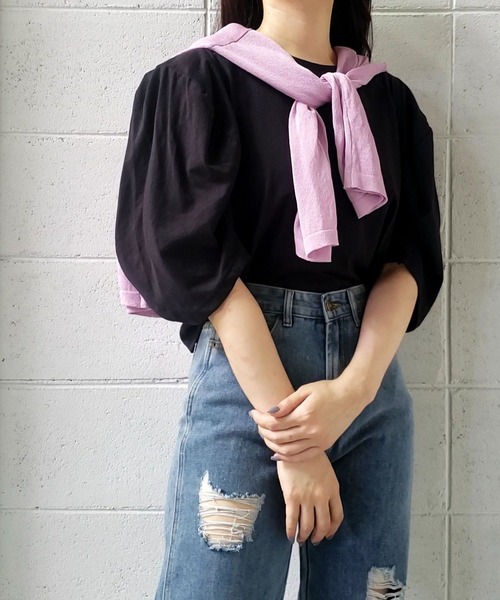 me+em select（ミームセレクト）の「ボリュームスリーブカラートップス【数量限定販売】（Tシャツ/カットソー・レディース・ブラック/パープル/グリーン・FREE）」の7枚目の写真