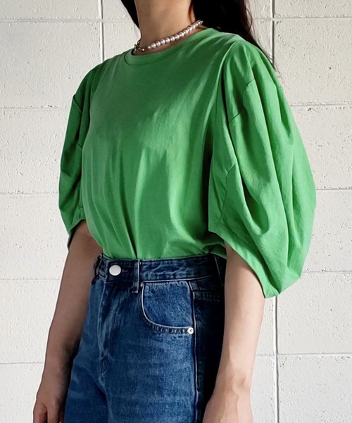 me+em select（ミームセレクト）の「ボリュームスリーブカラートップス【数量限定販売】（Tシャツ/カットソー・レディース・ブラック/パープル/グリーン・FREE）」の19枚目の写真