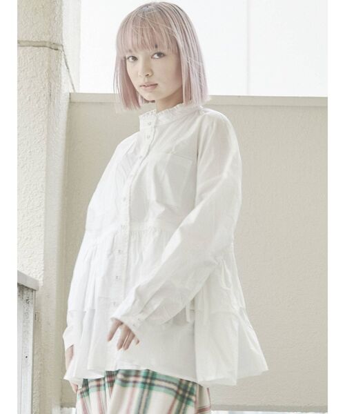 merry jenny（メリージェニー）の「ruffleシャツチュニック（ワンピース・レディース・ブラック/ダークグリーン/オフホワイト・FREE）」の4枚目の写真