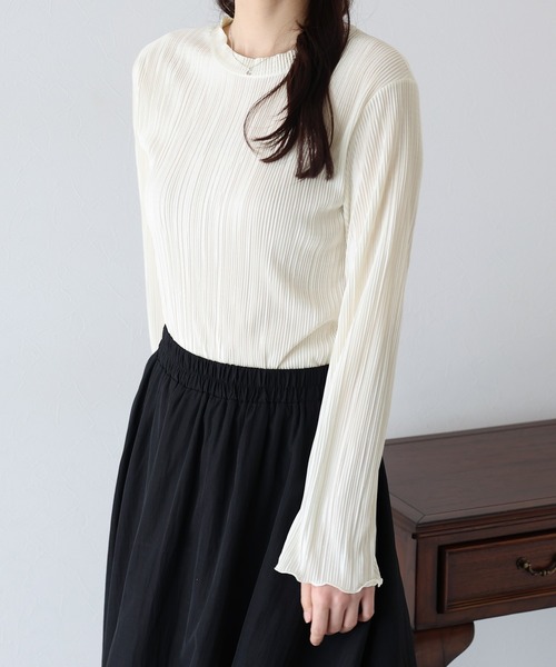 BLUEEAST(ブルーイースト)の「《新色追加》フレアスリーブ ランダムミニプリーツメローブラウス(Tシャツ/カットソー・レディース・ブラック/チャコールグレー/ブルーグレー/ベージュ/グリーン/アイボリー/ピンク/ピンクベージュ・MEDIUM)」の20枚目の写真