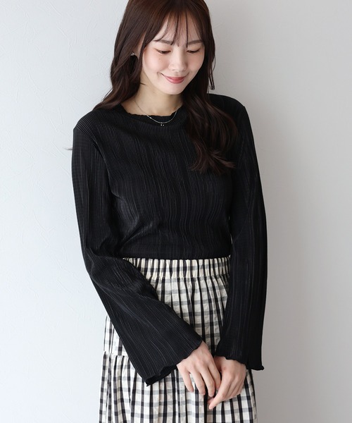 BLUEEAST(ブルーイースト)の「《新色追加》フレアスリーブ ランダムミニプリーツメローブラウス(Tシャツ/カットソー・レディース・ブラック/チャコールグレー/ブルーグレー/ベージュ/グリーン/アイボリー/ピンク/ピンクベージュ・MEDIUM)」の11枚目の写真