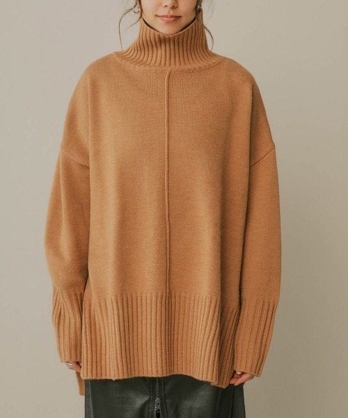 Bou Jeloud（ブージュルード）の「ウォッシャブルセンターラインハイネックロングニット（ニット/セーター・レディース・ブラック/サックスブルー/ライトカーキ/キャメル・FREE）」の12枚目の写真