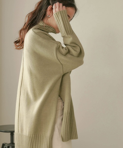 Bou Jeloud（ブージュルード）の「ウォッシャブルセンターラインハイネックロングニット（ニット/セーター・レディース・ブラック/サックスブルー/ライトカーキ/キャメル・FREE）」の7枚目の写真