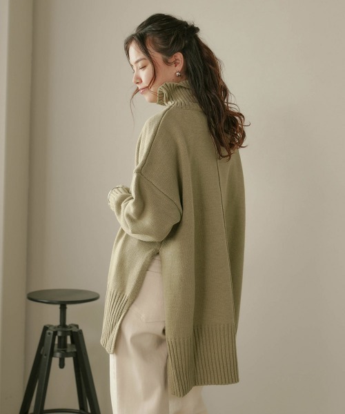 Bou Jeloud（ブージュルード）の「ウォッシャブルセンターラインハイネックロングニット（ニット/セーター・レディース・ブラック/サックスブルー/ライトカーキ/キャメル・FREE）」の20枚目の写真