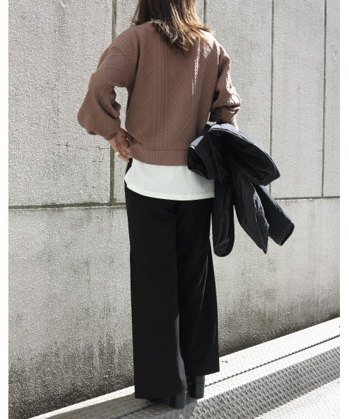 LiSeek（リシーク）の「【LiSeeK】膨れジャガードドッキングＴＯＰ（ニット/セーター・レディース・ライトブラウン/ベージュ/ブラック・FREE）」の15枚目の写真