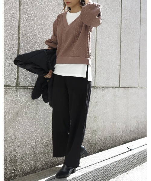 LiSeek（リシーク）の「【LiSeeK】膨れジャガードドッキングＴＯＰ（ニット/セーター・レディース・ライトブラウン/ベージュ/ブラック・FREE）」の16枚目の写真