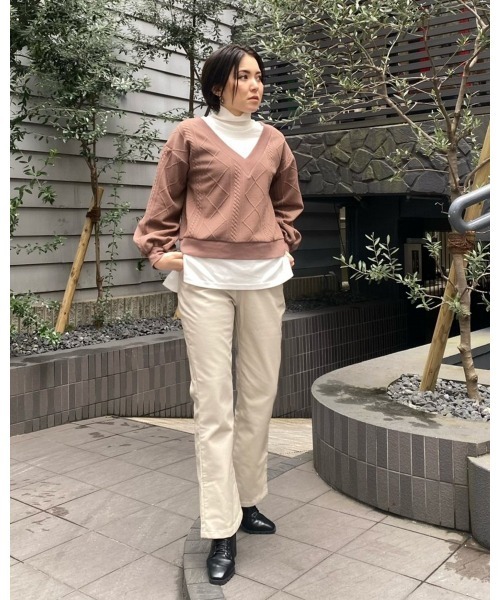 LiSeek（リシーク）の「【LiSeeK】膨れジャガードドッキングＴＯＰ（ニット/セーター・レディース・ライトブラウン/ベージュ/ブラック・FREE）」の9枚目の写真