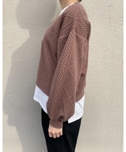 LiSeek（リシーク）の「【LiSeeK】膨れジャガードドッキングＴＯＰ（ニット/セーター・レディース・ライトブラウン/ベージュ/ブラック・FREE）」の6枚目の写真