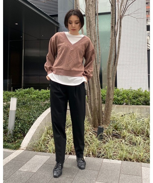 LiSeek（リシーク）の「【LiSeeK】膨れジャガードドッキングＴＯＰ（ニット/セーター・レディース・ライトブラウン/ベージュ/ブラック・FREE）」の10枚目の写真
