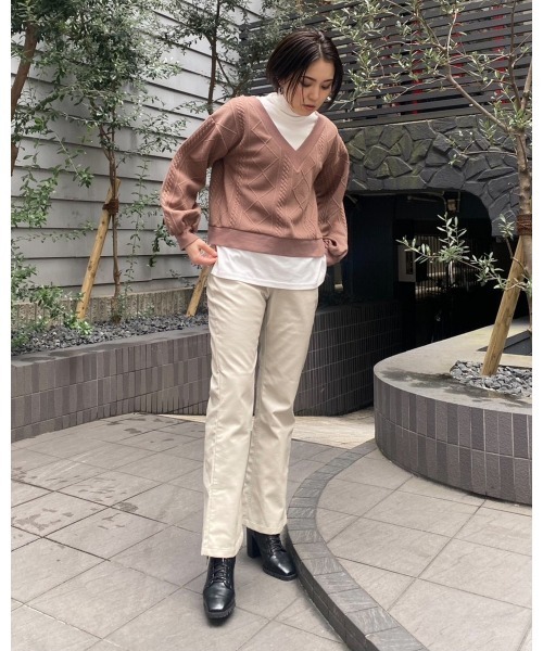 LiSeek（リシーク）の「【LiSeeK】膨れジャガードドッキングＴＯＰ（ニット/セーター・レディース・ライトブラウン/ベージュ/ブラック・FREE）」の8枚目の写真