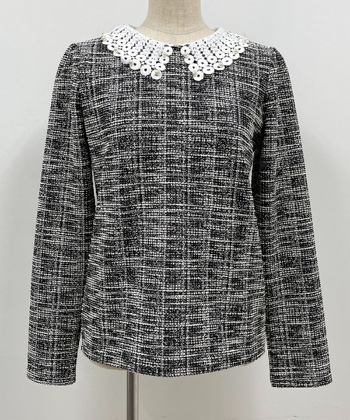 PICCIN（ピッチン）の「襟付きカットツイードプルオーバー（シャツ/ブラウス・レディース・ブラック/オレンジ・L/M）」の9枚目の写真