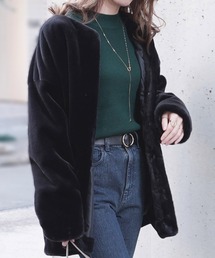 Fizz | 【Fizz/フィズ】　フェイクファーノーカラーミディ丈コート(ノーカラーコート)