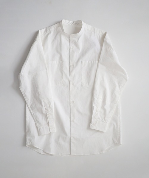 y/m by kitsune（イムバイキツネ）の「オーバーサイズバンドカラーシャツ（シャツ/ブラウス・メンズ・オフホワイト/ライトブラック・MEDIUM/LARGE）」の9枚目の写真