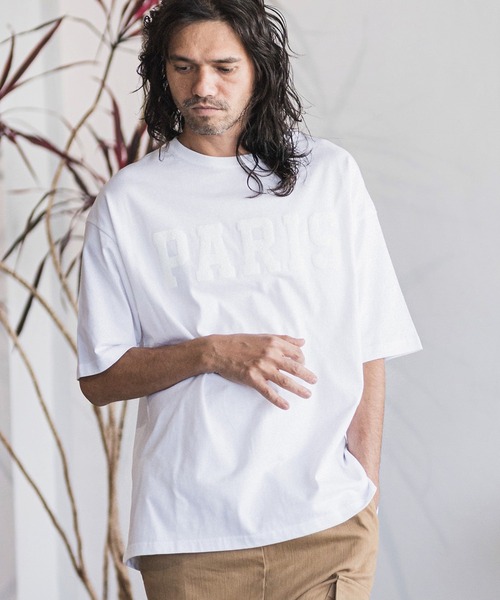 CAMBIO（カンビオ）の「mt7640-ビッグシルエットプリントT（カレッジレザー_paris）（Tシャツ/カットソー・メンズ・ブラック/サンドベージュ/ネイビー/ホワイト・L/XL/M/S）」の9枚目の写真