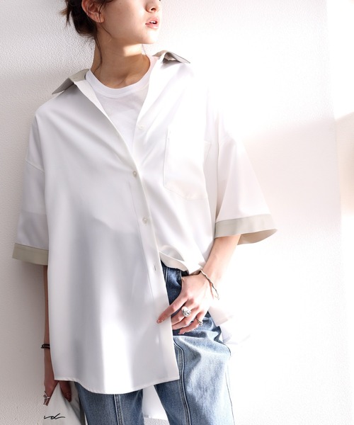 classicalelf(クラシカルエルフ)の「メンズっぽに”きゅん”。バイカラー半袖オーバークレリックシャツ(シャツ/ブラウス・レディース・ホワイト/ライトグレー/ブラック・SMALL/MEDIUM/LARGE/X-LARGE)」の20枚目の写真