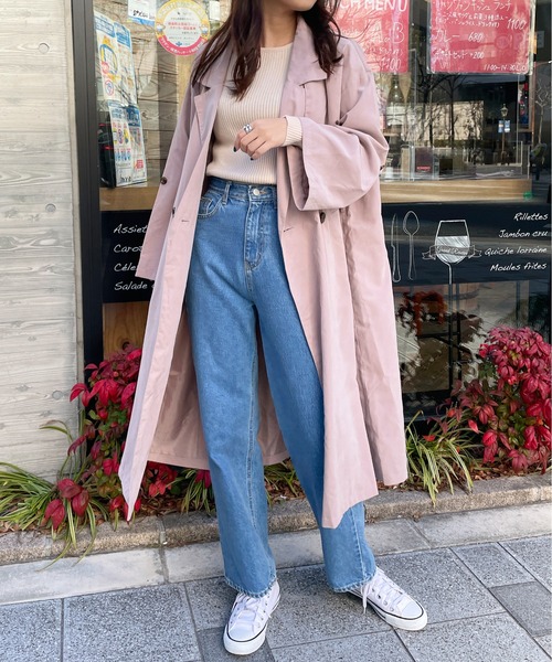 Meli rich(メリーリッチ)の「こなれ感をプラス。ダブルボタントレンチコート(トレンチコート・レディース・ベージュ/ネイビー/グレー/ピンクベージュ・MEDIUM/LARGE)」の1枚目の写真