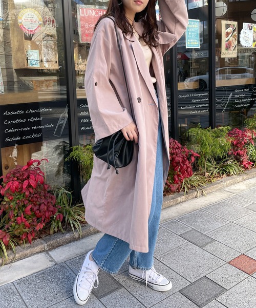 Meli rich(メリーリッチ)の「こなれ感をプラス。ダブルボタントレンチコート(トレンチコート・レディース・ベージュ/ネイビー/グレー/ピンクベージュ・MEDIUM/LARGE)」の10枚目の写真