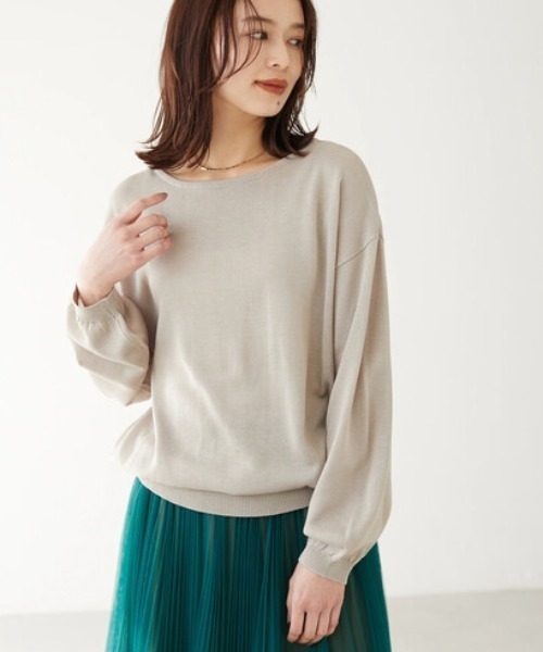 Green Parks(グリーンパークス)の「ボートネックニットプルオーバー*(ニット/セーター・レディース・グレイッシュベージュ/オレンジ/ブルー・FREE)」の2枚目の写真