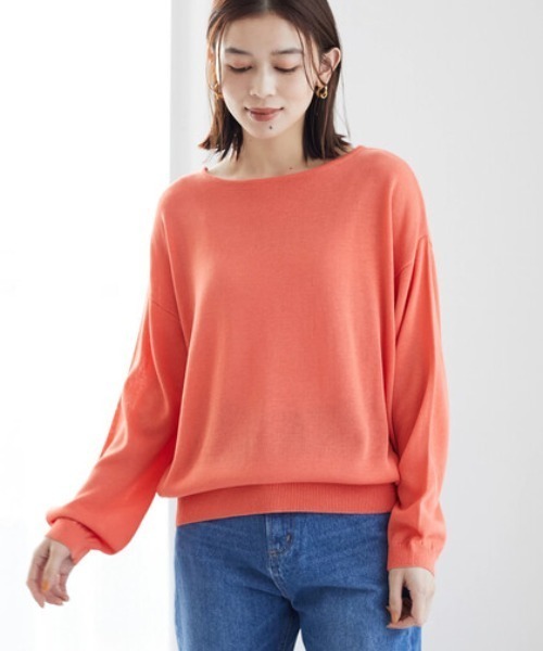 Green Parks(グリーンパークス)の「ボートネックニットプルオーバー*(ニット/セーター・レディース・グレイッシュベージュ/オレンジ/ブルー・FREE)」の1枚目の写真