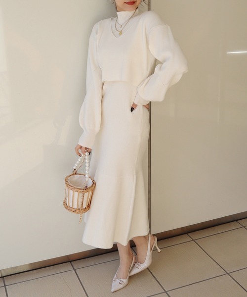 ROYAL PARTY(ロイヤルパーティー)の「【ZOZO限定】レイヤードニットマーメイドワンピース(ワンピース・レディース・ベージュ/オフホワイト/グリーン・FREE)」の10枚目の写真