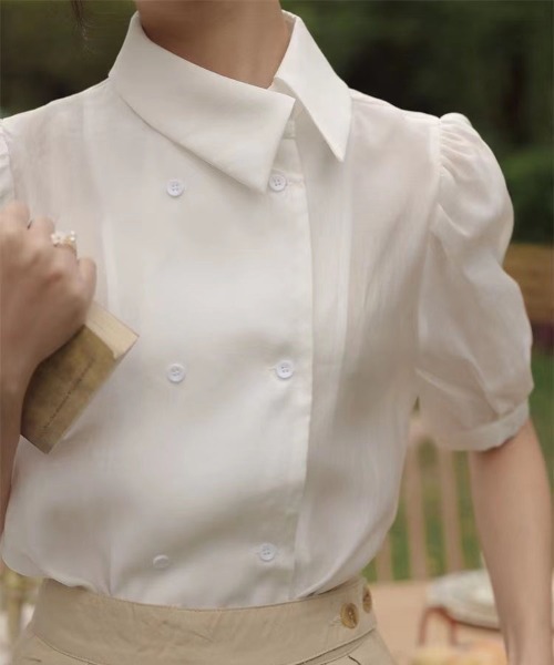 Leja（レジャ）の「【LEJA】ダブルボタン半袖シャツブラウス（シャツ
