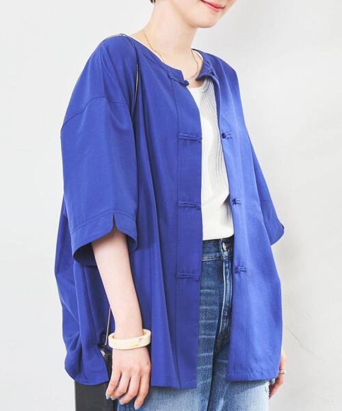 coen（コーエン）の「ヴィンテージ加工チャイナブラウス（シャツ/ブラウス・レディース・ロイヤルブルー/ライム・L/M）」の7枚目の写真