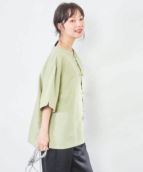 coen（コーエン）の「ヴィンテージ加工チャイナブラウス（シャツ/ブラウス・レディース・ロイヤルブルー/ライム・L/M）」の9枚目の写真