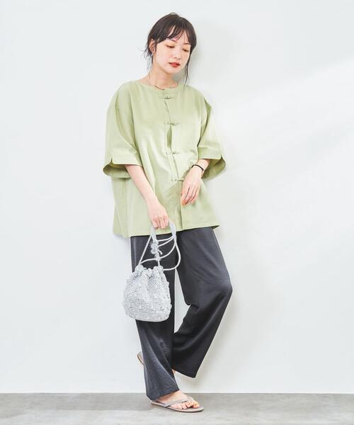 coen（コーエン）の「ヴィンテージ加工チャイナブラウス（シャツ/ブラウス・レディース・ロイヤルブルー/ライム・L/M）」の10枚目の写真