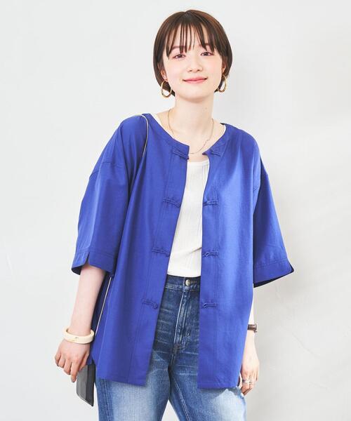 coen（コーエン）の「ヴィンテージ加工チャイナブラウス（シャツ/ブラウス・レディース・ロイヤルブルー/ライム・L/M）」の11枚目の写真