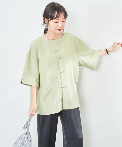 coen（コーエン）の「ヴィンテージ加工チャイナブラウス（シャツ/ブラウス・レディース・ロイヤルブルー/ライム・L/M）」の14枚目の写真