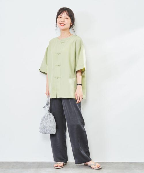 coen（コーエン）の「ヴィンテージ加工チャイナブラウス（シャツ/ブラウス・レディース・ロイヤルブルー/ライム・L/M）」の15枚目の写真