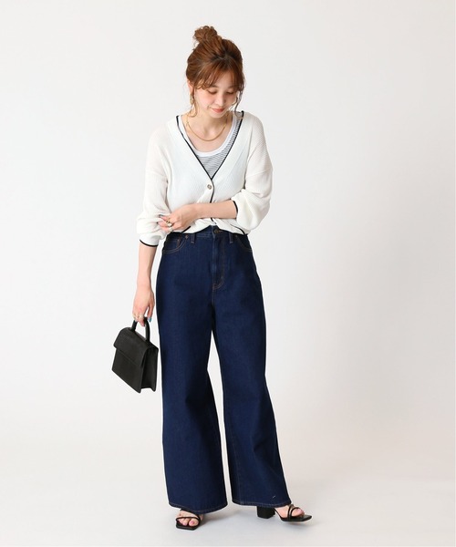 B.C STOCK（ベーセーストック）の「ラインVネックカーディガン（カーディガン/ボレロ・レディース・ホワイト/ブラック/グリーン・FREE）」の7枚目の写真