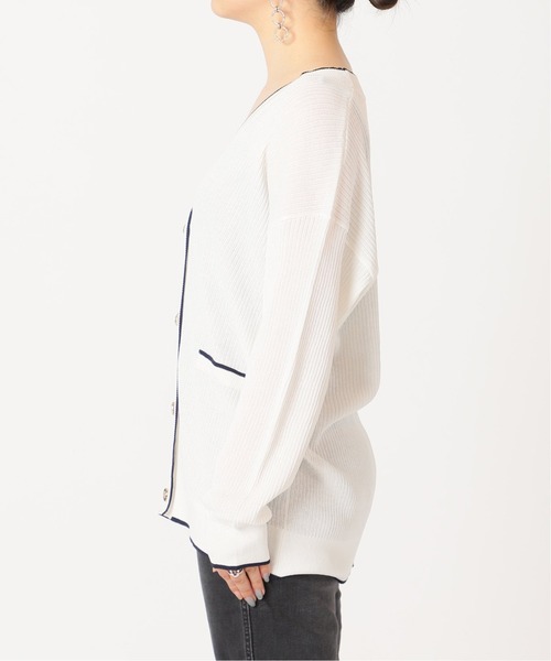 B.C STOCK（ベーセーストック）の「ラインVネックカーディガン（カーディガン/ボレロ・レディース・ホワイト/ブラック/グリーン・FREE）」の11枚目の写真