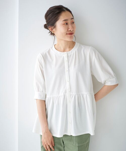 le.coeur blanc（ルクールブラン）の「パールボタンシルケット5分袖カーディガン（カーディガン/ボレロ・レディース・ブルー/ブラック/オフホワイト・38）」の8枚目の写真