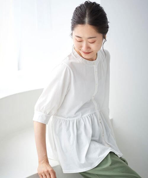 le.coeur blanc（ルクールブラン）の「パールボタンシルケット5分袖カーディガン（カーディガン/ボレロ・レディース・ブルー/ブラック/オフホワイト・38）」の10枚目の写真