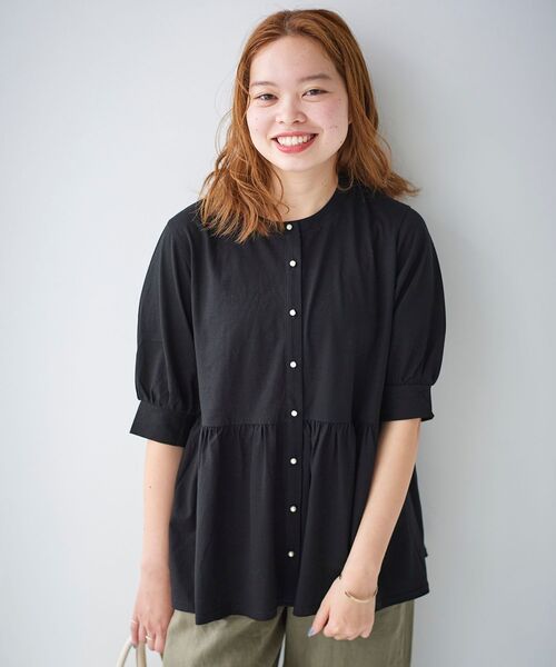 le.coeur blanc（ルクールブラン）の「パールボタンシルケット5分袖カーディガン（カーディガン/ボレロ・レディース・ブルー/ブラック/オフホワイト・38）」の17枚目の写真