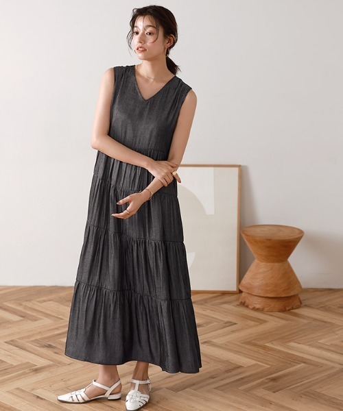 Pierrot（ピエロ）の「Vネックティアードワンピース（ワンピース