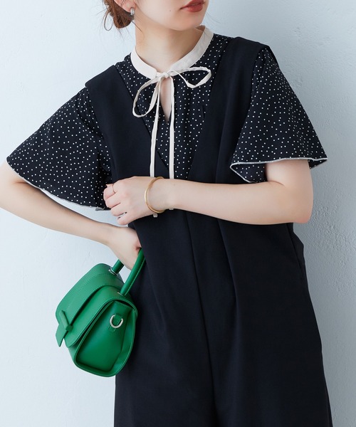 natural couture（ナチュラルクチュール）の「ピンタックデザインがポイント 配色リボンフレア袖ブラウス（シャツ/ブラウス・レディース・オフホワイト/ベージュ/カーキ/ネイビー/ドット/ピンクベージュ/その他1/グレイッシュベージュ・FREE）」の8枚目の写真