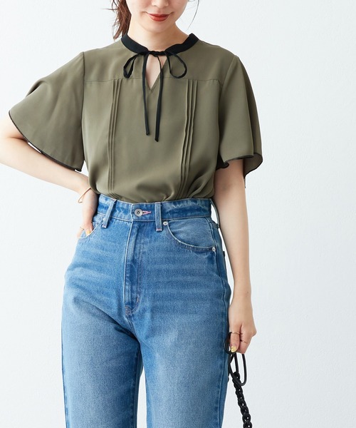 natural couture（ナチュラルクチュール）の「ピンタックデザインがポイント 配色リボンフレア袖ブラウス（シャツ/ブラウス・レディース・オフホワイト/ベージュ/カーキ/ネイビー/ドット/ピンクベージュ/その他1/グレイッシュベージュ・FREE）」の19枚目の写真