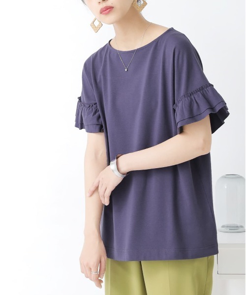 n'OrLABEL（ノアールレーベル）の「『袖フリルTシャツ』（Tシャツ/カットソー・レディース・ブラック/ネイビー/オフホワイト/グリーン/コーラルピンク・1/2）」の2枚目の写真