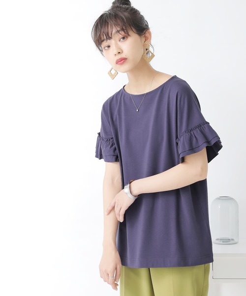 n'OrLABEL（ノアールレーベル）の「『袖フリルTシャツ』（Tシャツ/カットソー・レディース・ブラック/ネイビー/オフホワイト/グリーン/コーラルピンク・1/2）」の6枚目の写真
