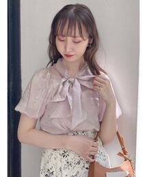 オーガンジーバルーンスリーブボウタイブラウス